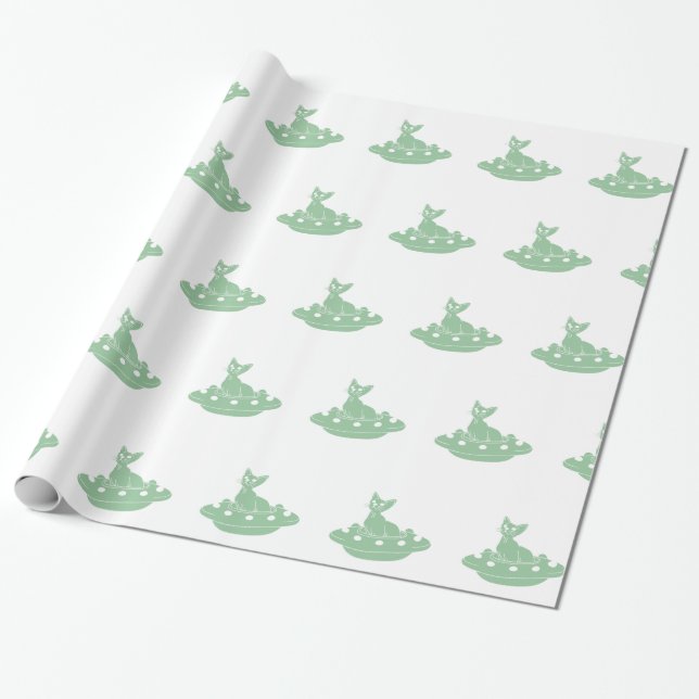Cat in Ufo - Choose background color Wrapping Paper (Unrolled)