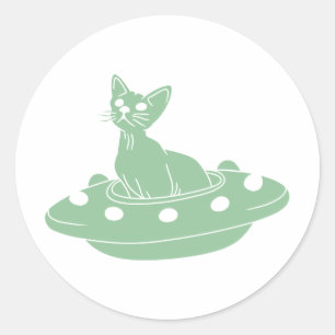 Cat in Ufo - Choose background colour Classic Round Sticker
