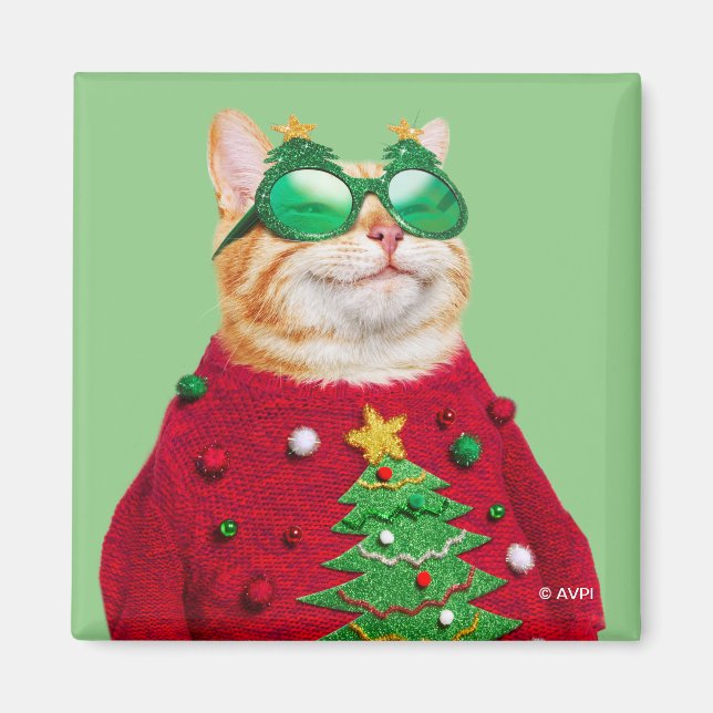 Cat in Ugly Christmas Sweater Magnet (Front)