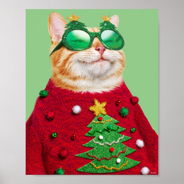 Cat in Ugly Christmas Sweater Poster (Front)