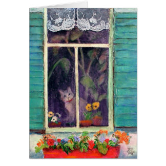 Cat in Window with Flower-box