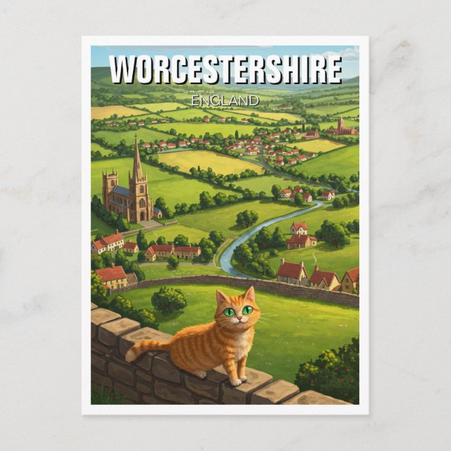Cat in Worcestershire England Travel Postcard (Front)