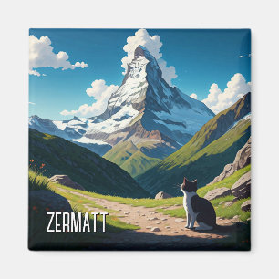 Cat in Zermatt Switzerland Matterhorn Magnet