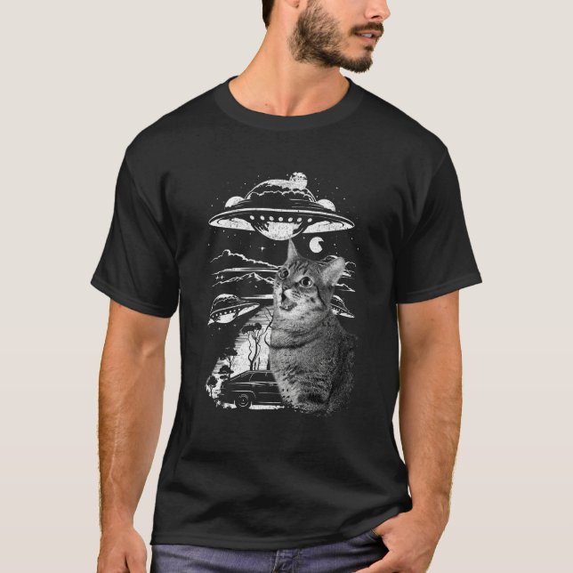 Cat Incident Involving UAPs UFO Retro Aliens Scien T-Shirt (Front)