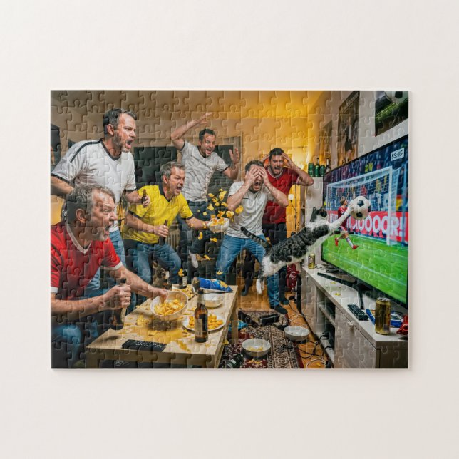 Cat Interrupts Football Night Jigsaw Puzzle (Horizontal)