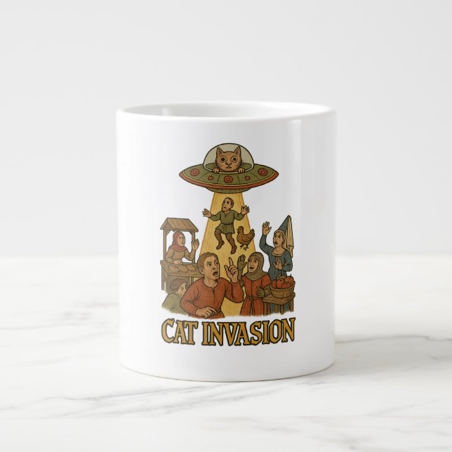 Cat Invasion UFO Large Coffee Mug (Front)