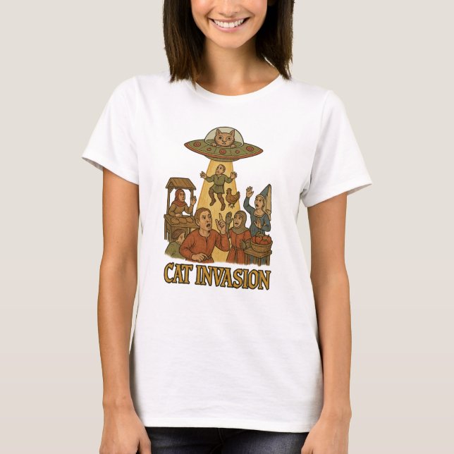 Cat Invasion UFO T-Shirt (Front)