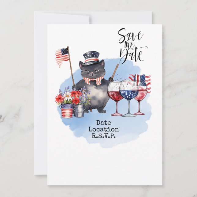 Cat invitation for 4th July save the date America (Front)