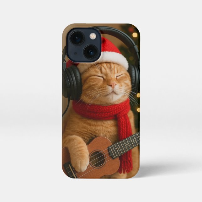 Cat iPhone 13 Mini Case Playing Christmas Music (Back)