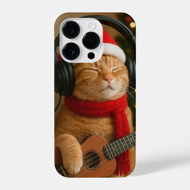 Cat iPhone 14 Pro Case Playing Christmas Music (Back)