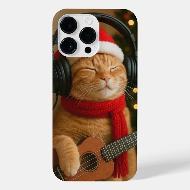 Cat iPhone 14 Pro Max Case Playing Christmas Music (Back)
