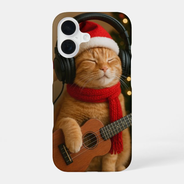 Cat iPhone 16 Case Playing Christmas Music (Back)