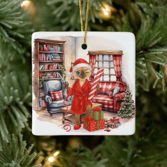 Cat is Christmas boxing  Ceramic Ornament (Tree)