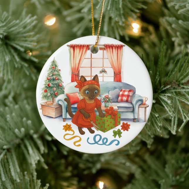 Cat is Christmas boxing  Ceramic Tree Decoration (Tree)