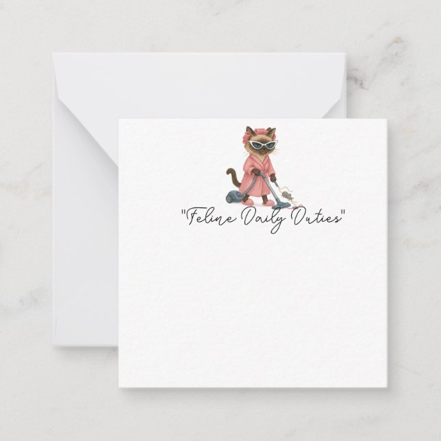 Cat is cleaning house card (Front)