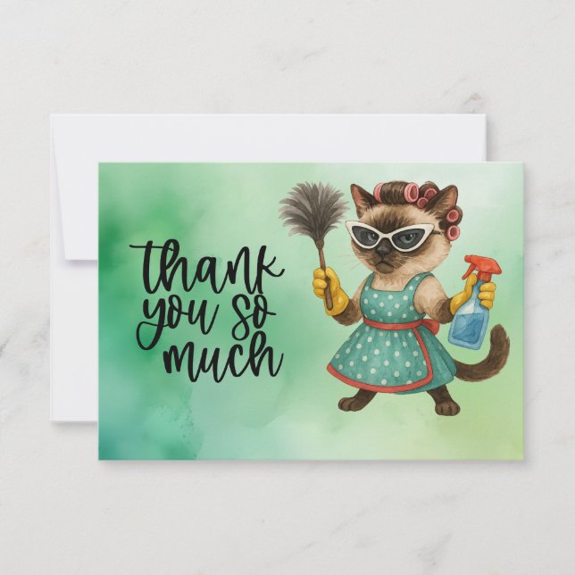 Cat is cleaning the house thank you card (Front)