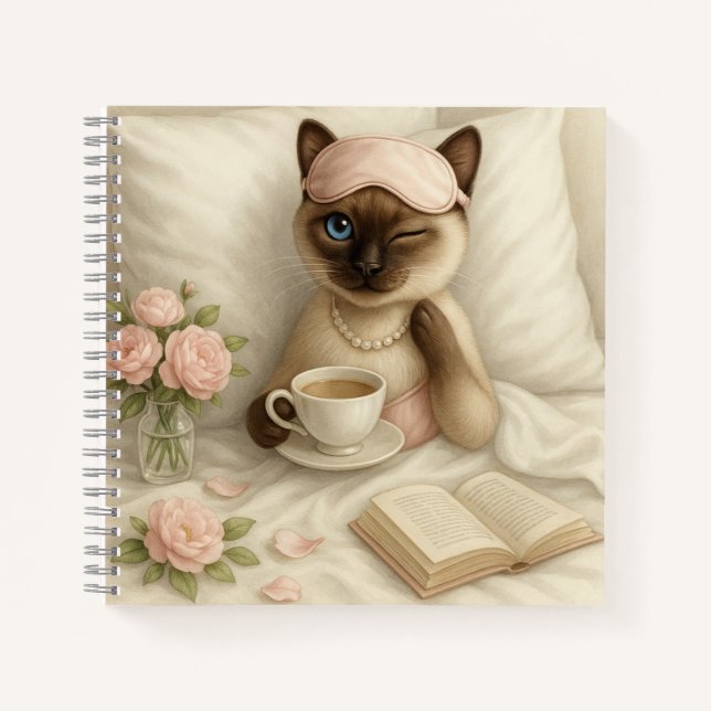 Cat is drinking coffee in bed notebook (Front)