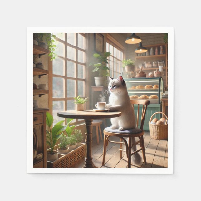 Cat is drinking coffee in cafe  napkin (Front)