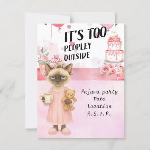 Cat is drinking coffee pyjama party  postcard