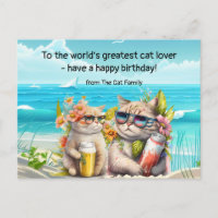 Cat is drinking  on the beach Birthday 