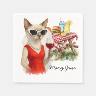 Cat is drinking wine Barbecue Party Napkin