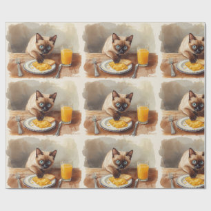 Cat is eating breakfast  wrapping paper