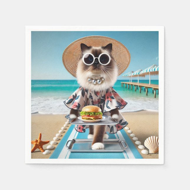 Cat is eating Hamburger Napkin (Front)
