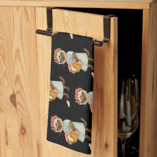 Cat is going to laundry tea towel