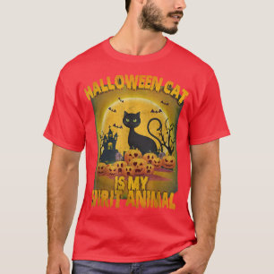 Cat Is My Spirit Animal Scary Black Cat Halloween T-Shirt