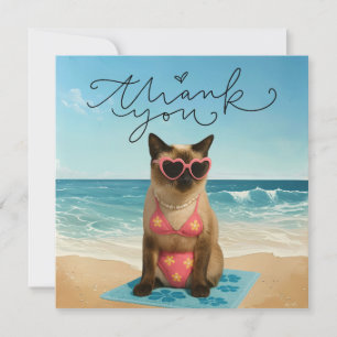 Cat is on the beach thank you card