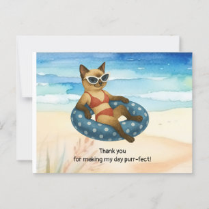 Cat is on the beach thank you postcard