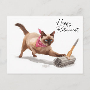 Cat is playing with bloom with Happy Retirement Postcard