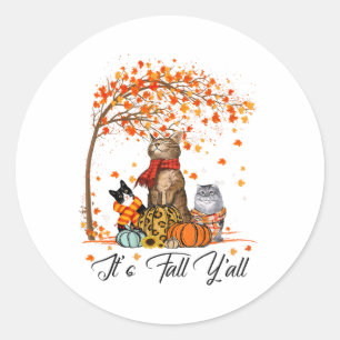 Cat It’s Fall Y’all Pumpkins Autumn Halloween Cat Classic Round Sticker