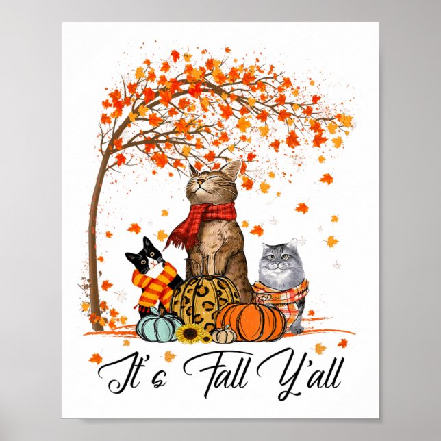 Cat It’s Fall Y’all Pumpkins Autumn Halloween Cat  Poster (Front)