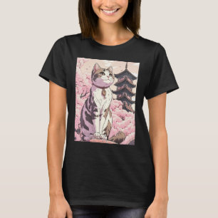 cat Japanese Aesthetic Sakura Cherry Blossoms T-Shirt