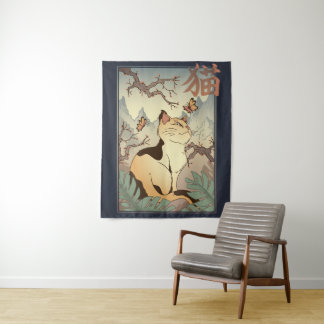 Cat Japanese Art Style Tapestry