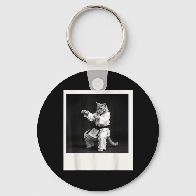 Cat Jiu Jitsu Karate Taekwondo Funny Graphic Key Ring (Front)