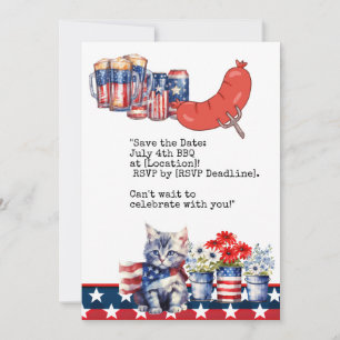 Cat July 4th Independence Day Barbecue Party Invitation