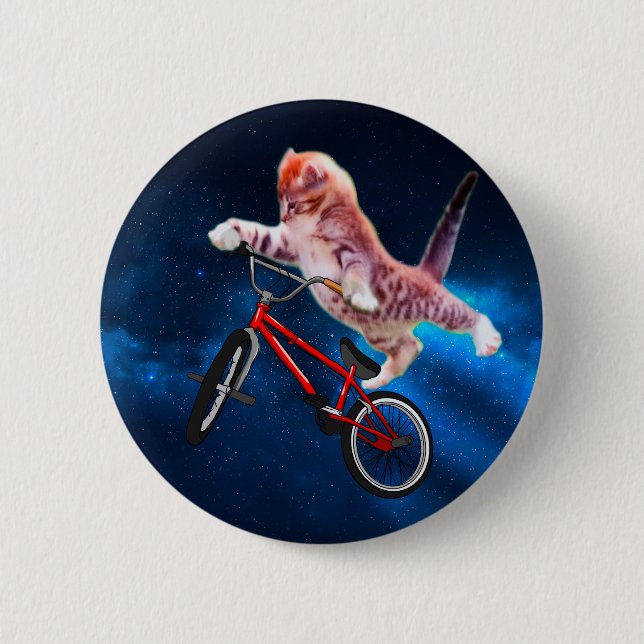 Cat jump on a bike 6 cm round badge (Front)