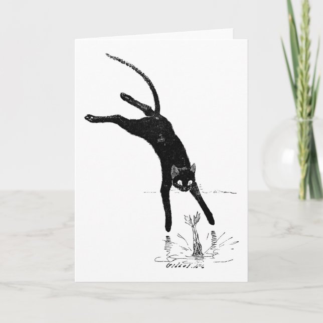 Cat Jumping into the Pond, Alexandre Steinlen Card (Front)