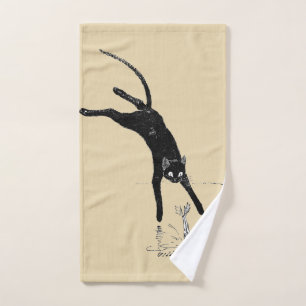 Cat Jumping into the Pond, Alexandre Steinlen Hand Towel