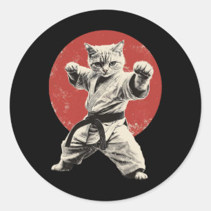 Cat Karate Judo Japan Japanese Flag Funny Graphic  Classic Round Sticker