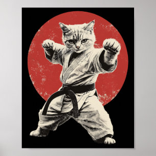 Cat Karate Judo Japan Japanese Flag Funny Graphic Poster