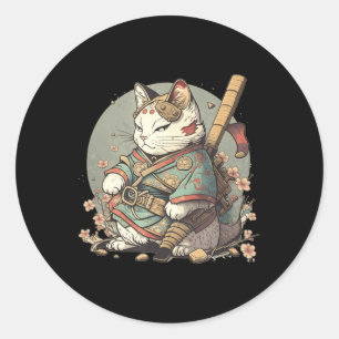 Cat Kawaii Style Samurai Anime Kitten Japanese Classic Round Sticker