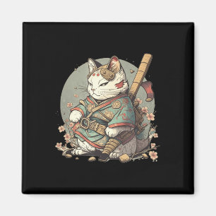 Cat Kawaii Style Samurai Anime Kitten Japanese Magnet