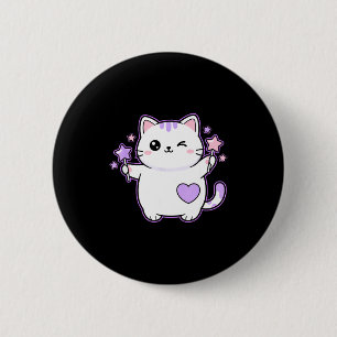 Cat Kawaii Winking Cat Magical Star Wand, Cute Cat 6 Cm Round Badge