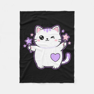 Cat Kawaii Winking Cat Magical Star Wand, Cute Cat Fleece Blanket