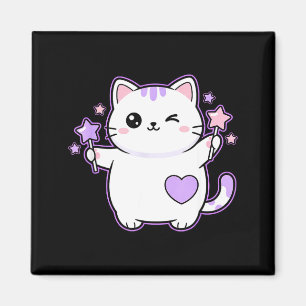 Cat Kawaii Winking Cat Magical Star Wand, Cute Cat Magnet