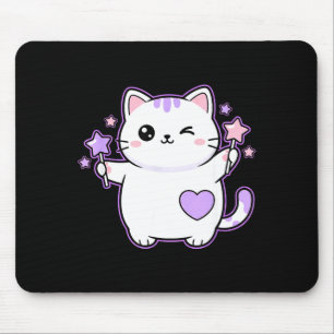 Cat Kawaii Winking Cat Magical Star Wand, Cute Cat Mouse Pad