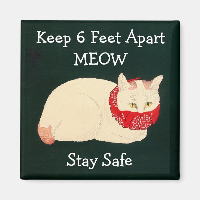 Cat Keeping 6 Feet Apart Magnet (Front)